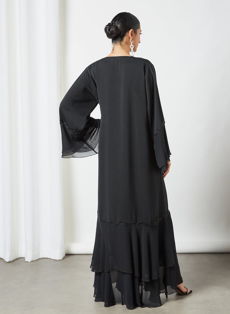 Stone Embellished Abaya Black