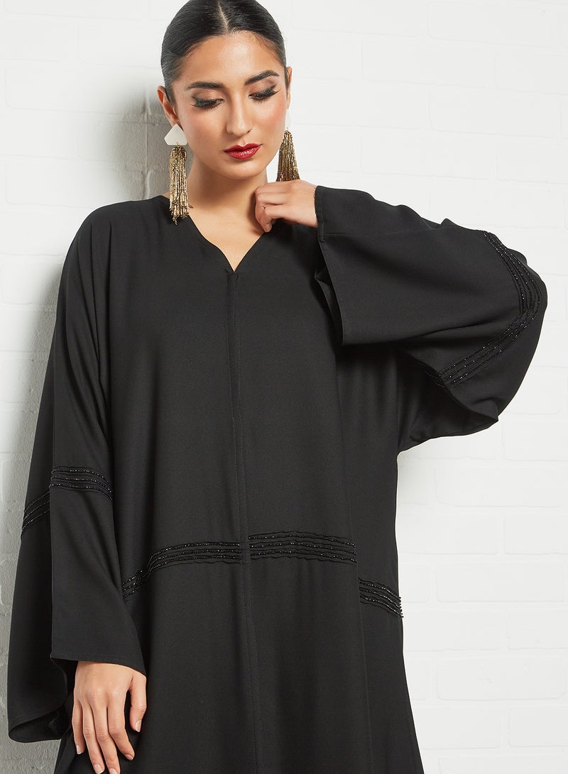 Stone Embellished Abaya Black