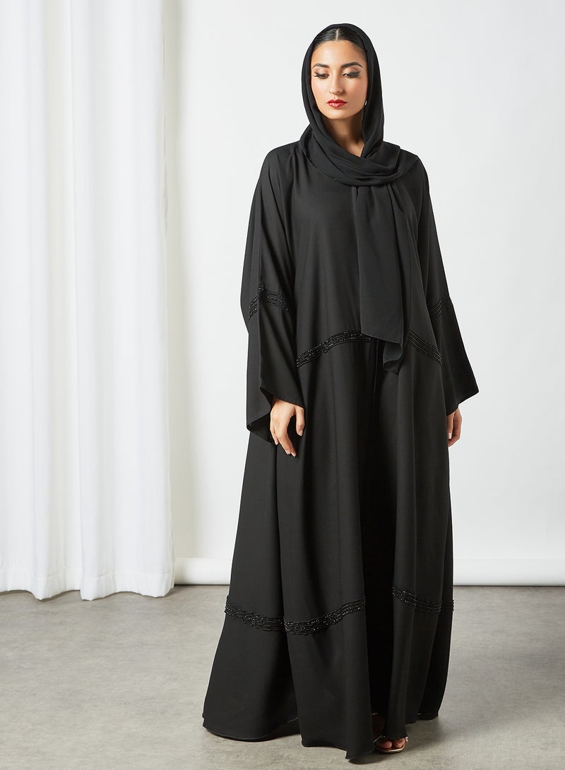 Stone Embellished Abaya Black