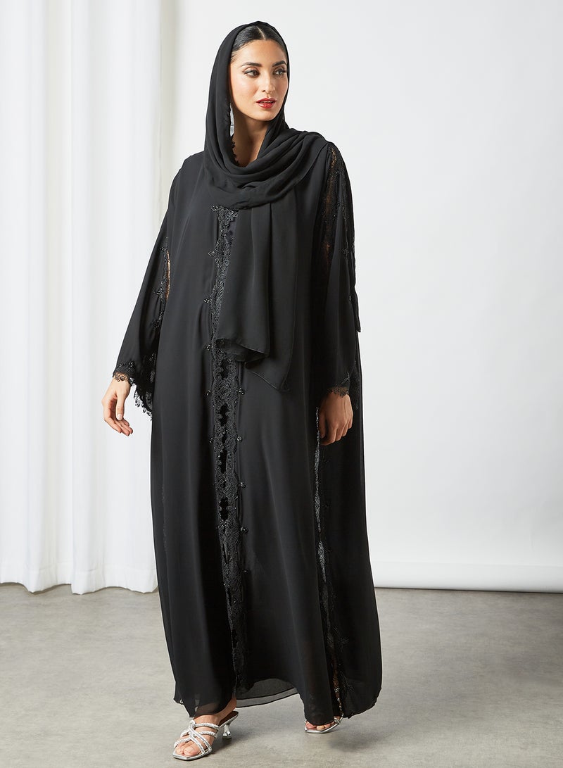 Lace Detailed Abaya Black