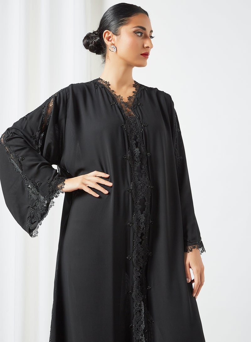 Lace Detailed Abaya Black
