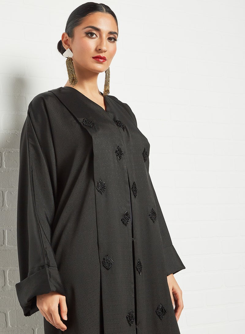 Stone Embellished Abaya Black