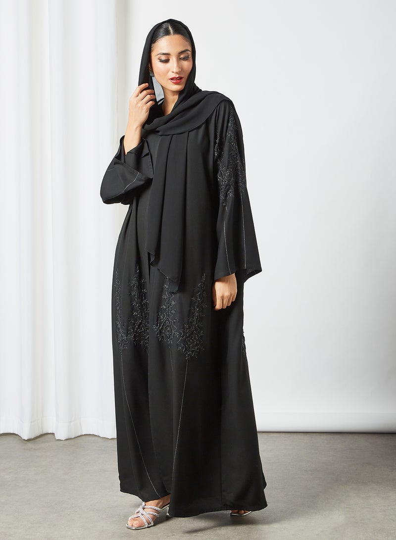 Stone Embellished Abaya Black
