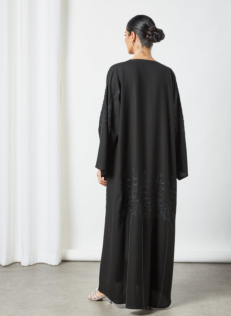 Stone Embellished Abaya Black