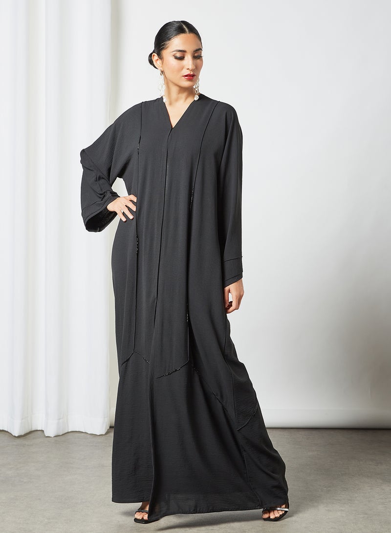 Piping Detailed Abaya Black