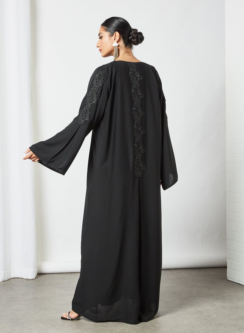 Embroidered V-Neck Abaya Black