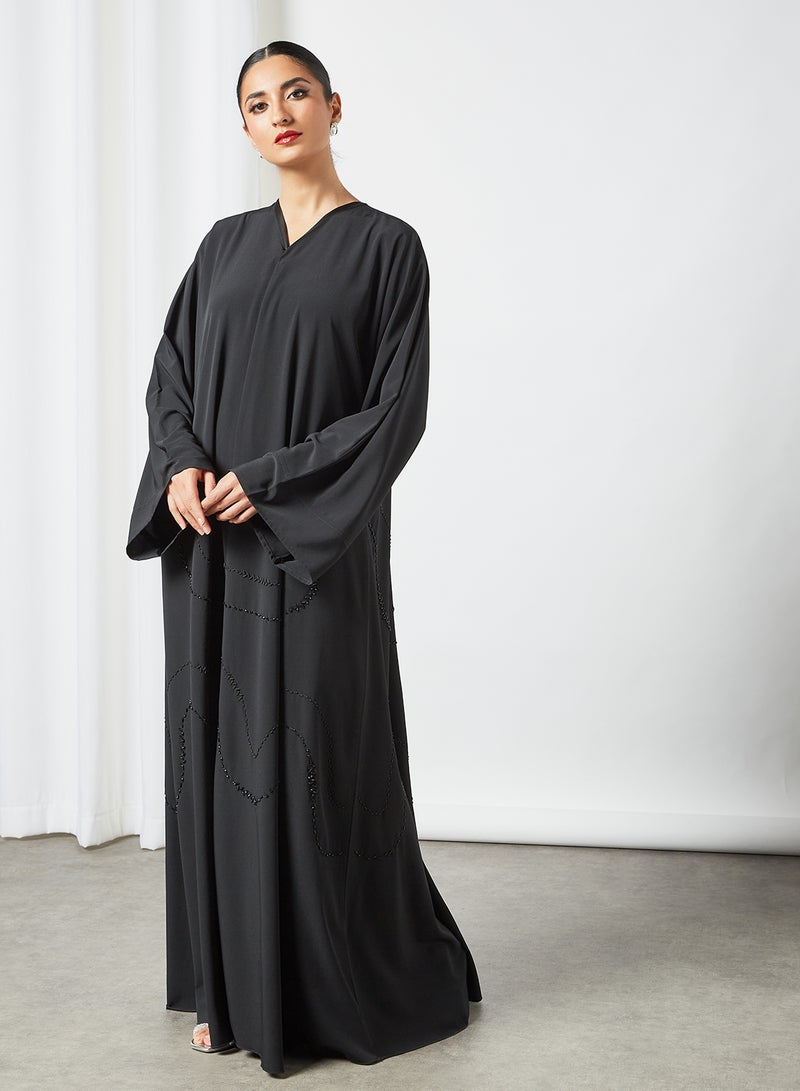 Stone Embellished Abaya Black