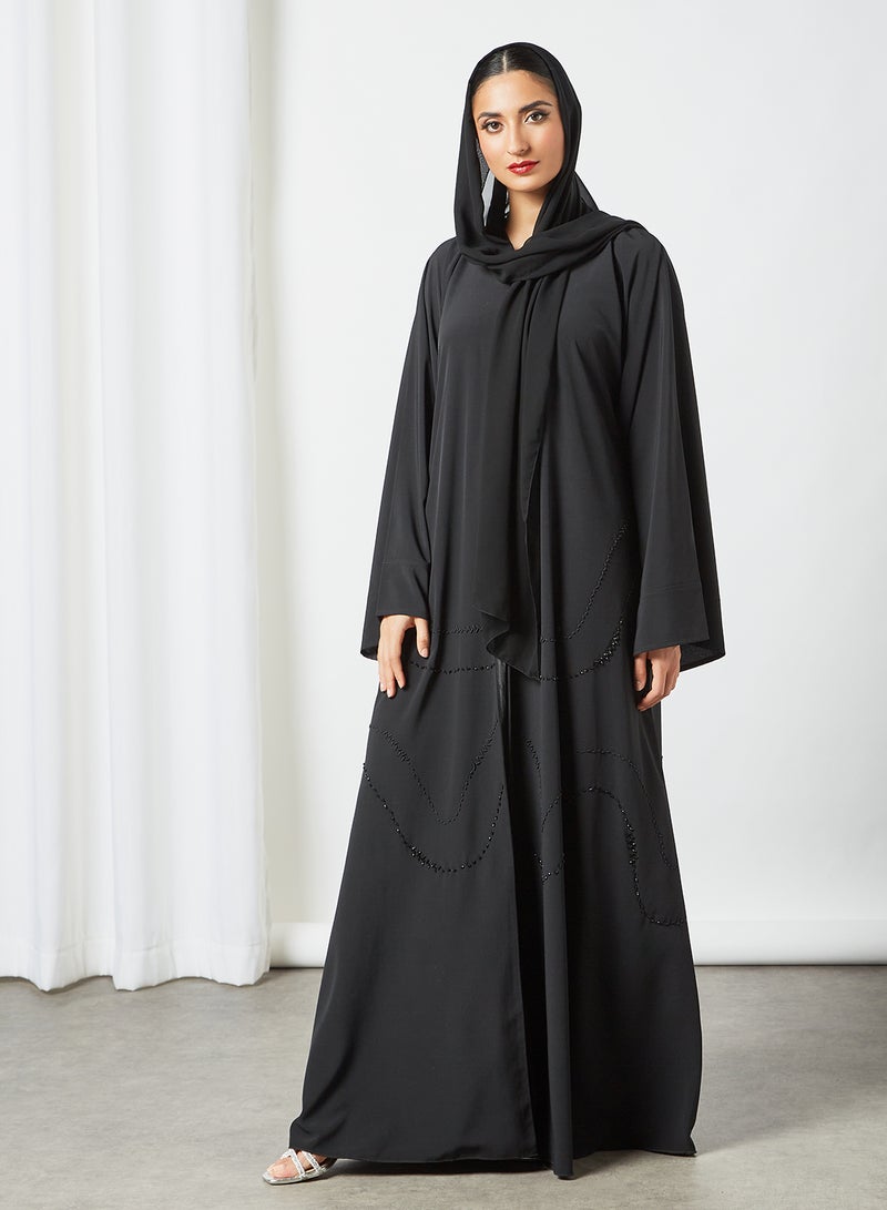 Stone Embellished Abaya Black