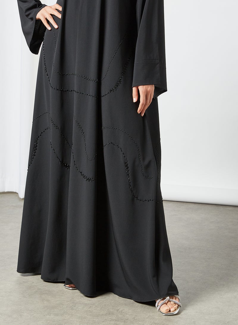 Stone Embellished Abaya Black