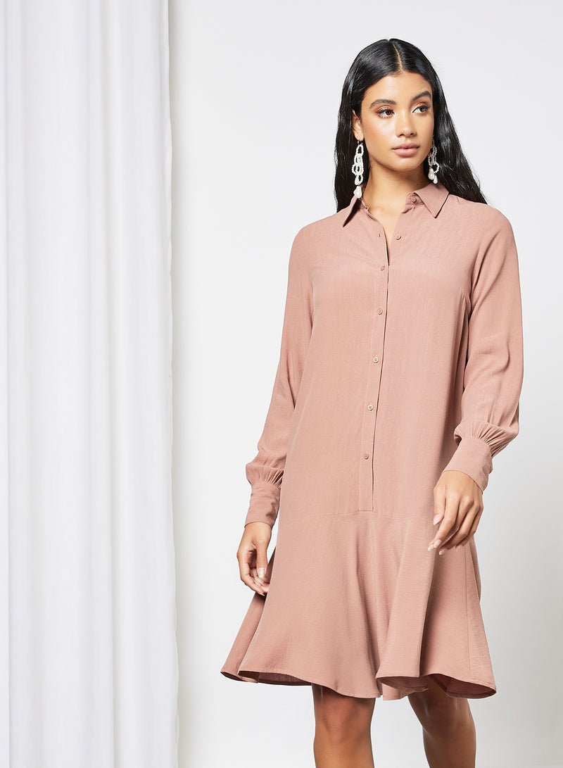 Ruffled Shirt Dress Brown