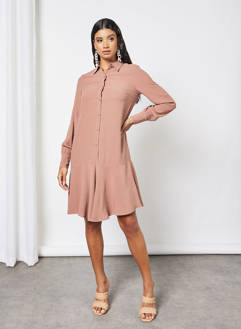 Ruffled Shirt Dress Brown