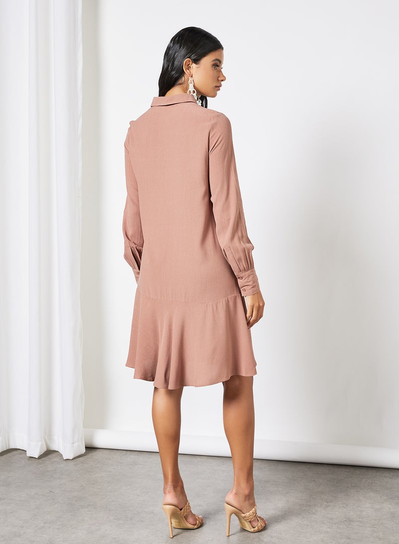 Ruffled Shirt Dress Brown
