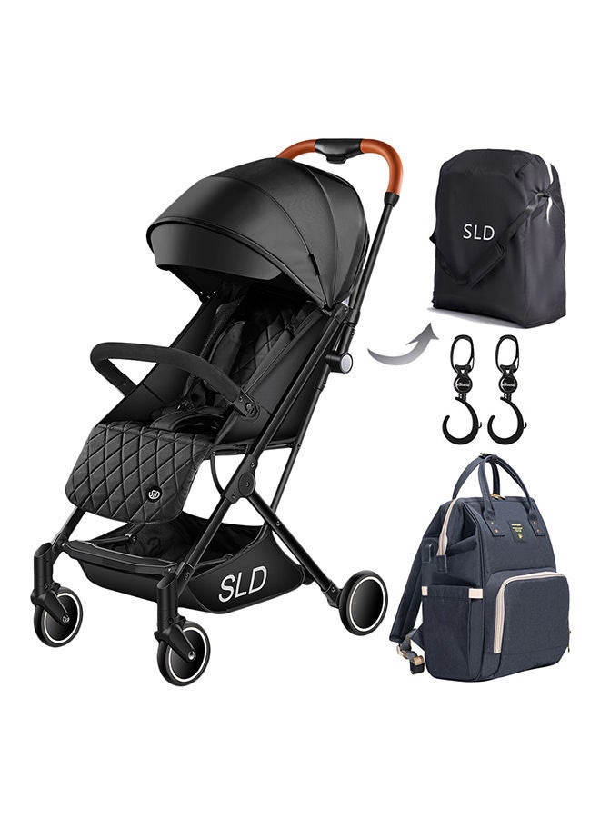 Travel Lite Stroller With Sunveno USB Diaper Bag And Stroller Hooks - Black