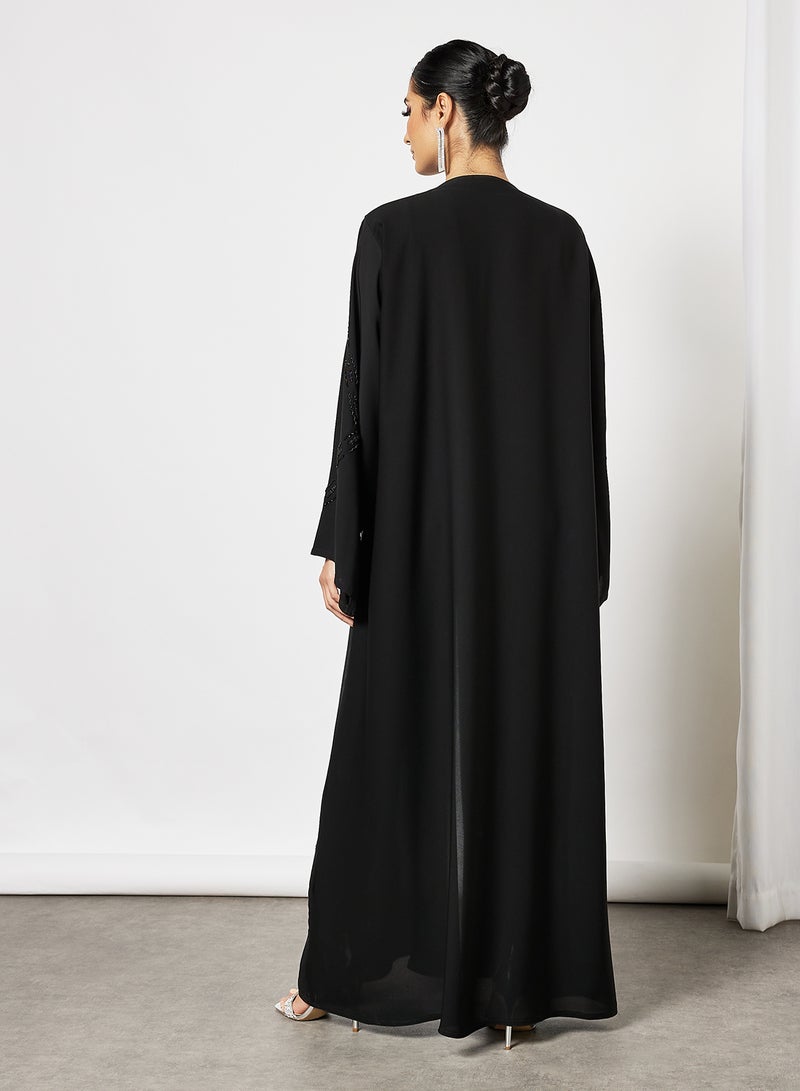 Abaya With Stone Hand Work Front And Sleeves Black