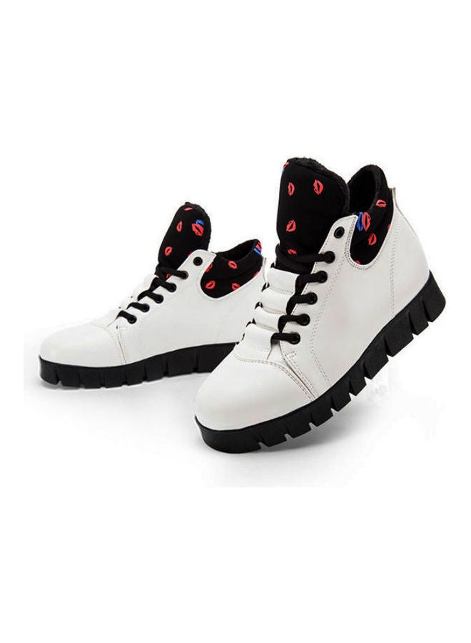 Winter Flat Lace-Up Casual Boots White/Black