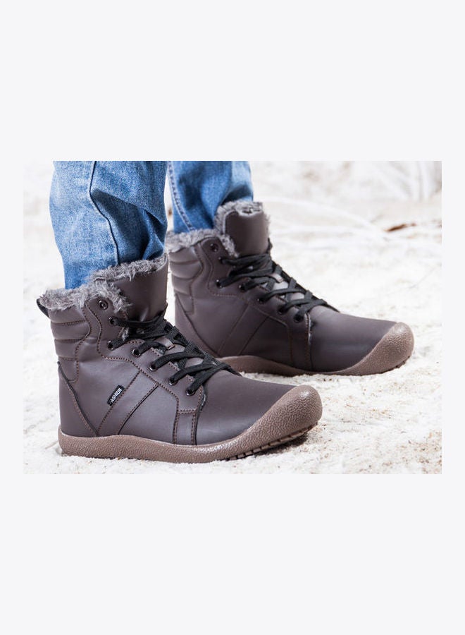 Solid Lace-Up Warm Ankle Boots Brown
