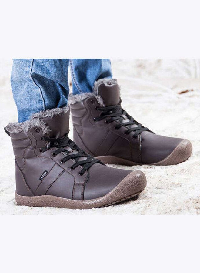 Solid Lace-Up Warm Ankle Boots Brown