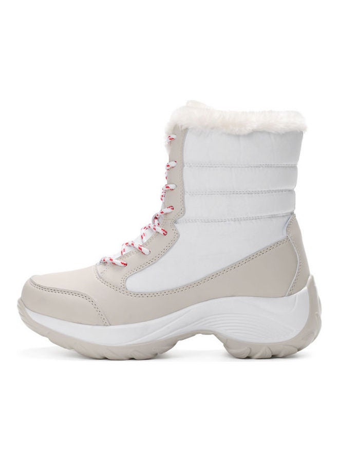 Colourblock Pattern High-Top Warm Ankle Boots White/Beige