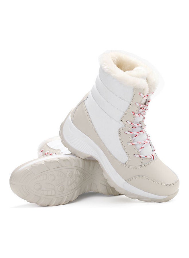 Colourblock Pattern High-Top Warm Ankle Boots White/Beige