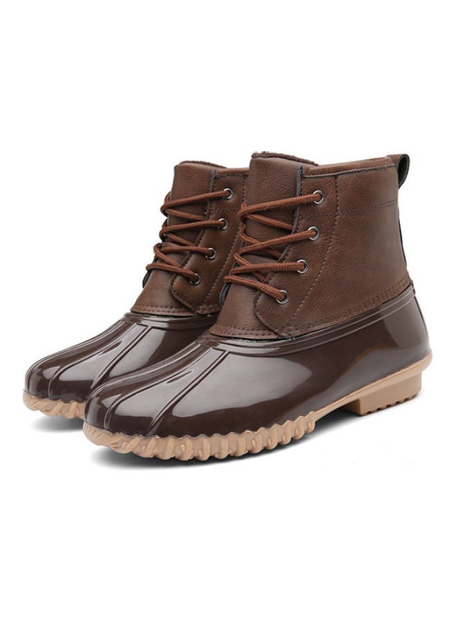 Round Top Snow Lace-Up Boots Light Brown