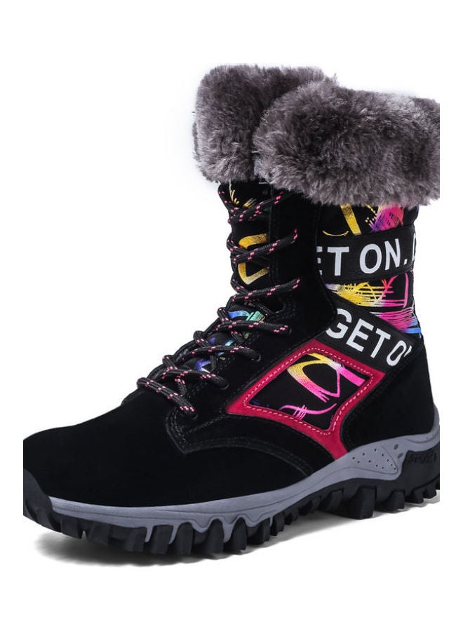 Winter High Top Lace-Up Snow Boots Black/Pink/Yellow