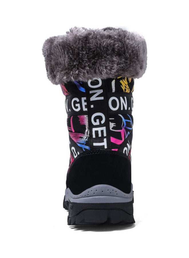 Winter High Top Lace-Up Snow Boots Black/Pink/Yellow