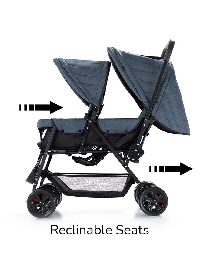 Double Baby Stroller Wide Seat And Canopy 360° Rotating Wheels