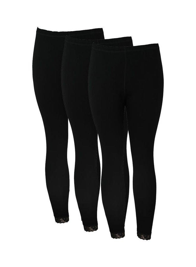 3 Pack Of Full Length Inner Leggings With Elasticated Waistband Black