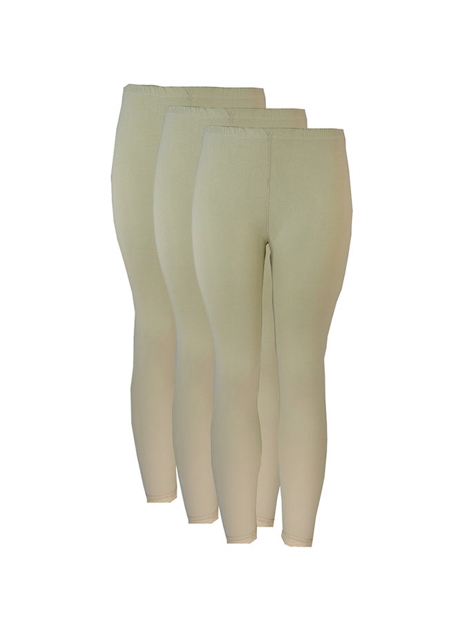 3 Pack Of Full Length Inner Leggings With Elasticated Waistband Beige