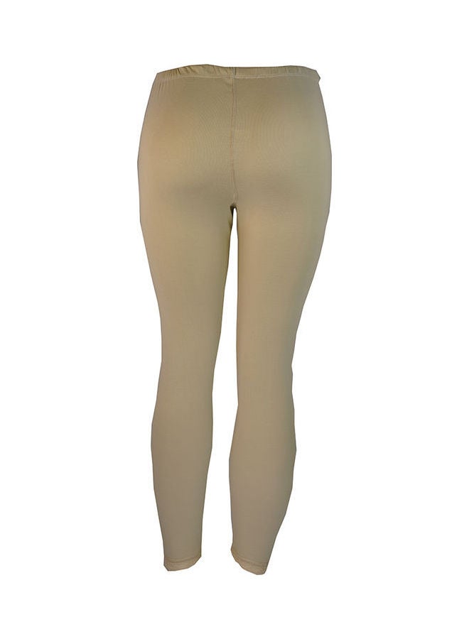 3 Pack Of Full Length Inner Leggings With Elasticated Waistband Beige
