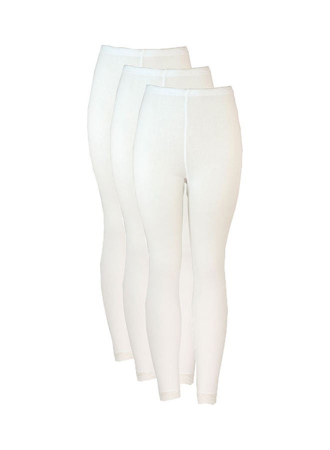 3-Piece Full Length Inner Leggings With Elasticated Waistband Off White