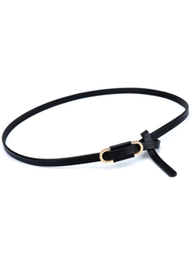 Leather Knotted Thin Belt Black