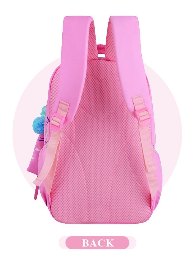 3pcs Heart and Bowknot Printed Graphic Cute Functional Backpack Set Schoolbag and Shoulder Bag and Pencil Case with Doll Pendant for Kids/Girls Pink