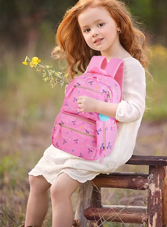 3pcs Heart and Bowknot Printed Graphic Cute Functional Backpack Set Schoolbag and Shoulder Bag and Pencil Case with Doll Pendant for Kids/Girls Pink