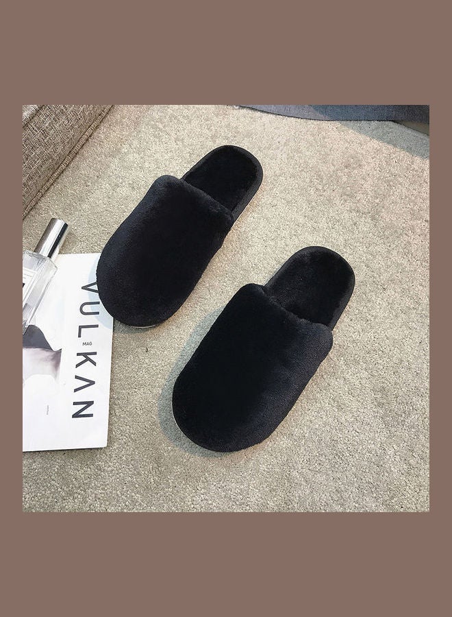 Solid Fluffy Indoor Slippers Black