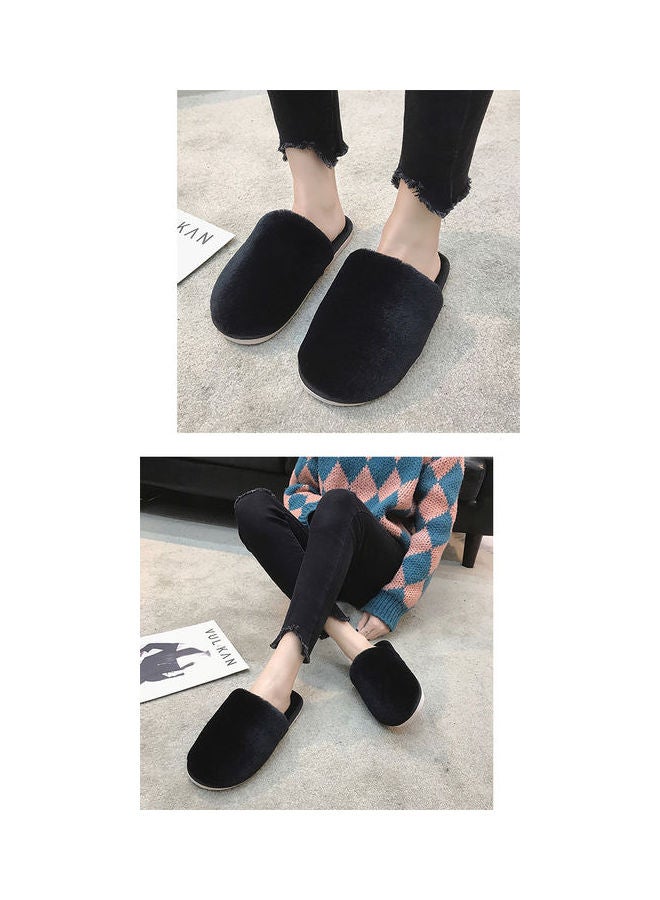 Solid Fluffy Indoor Slippers Black