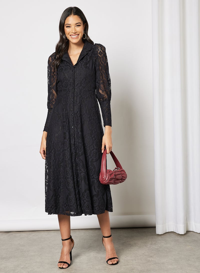 Vanna Long Sleeve Lace Dress Black