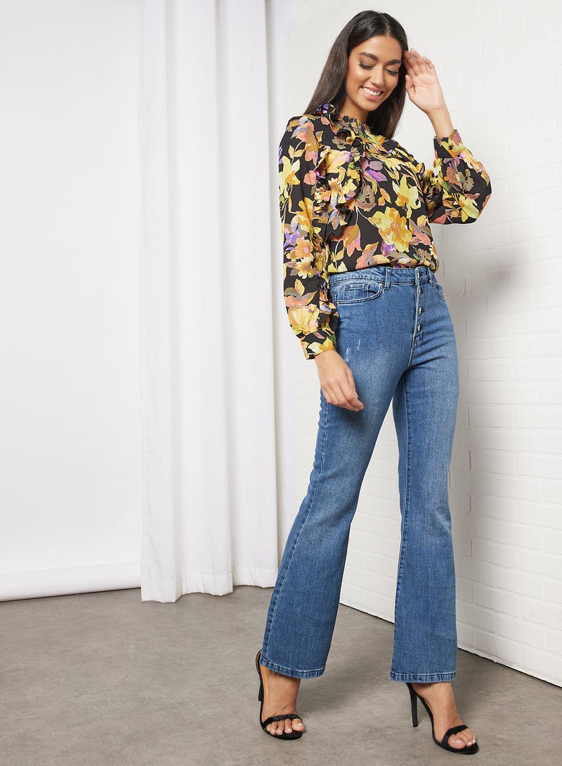 Flared Hem Jeans Blue