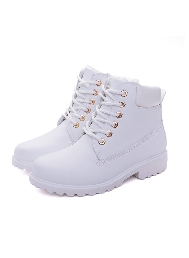 Textured Lace Up Ankle Boots White