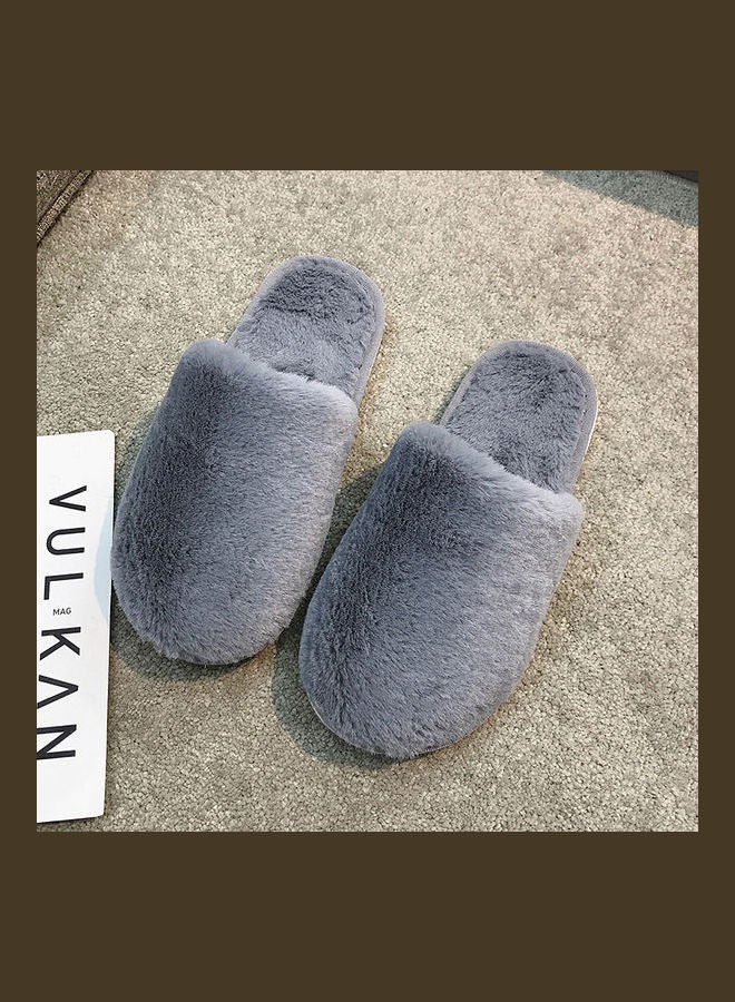 Solid Fluffy Indoor Slippers Grey