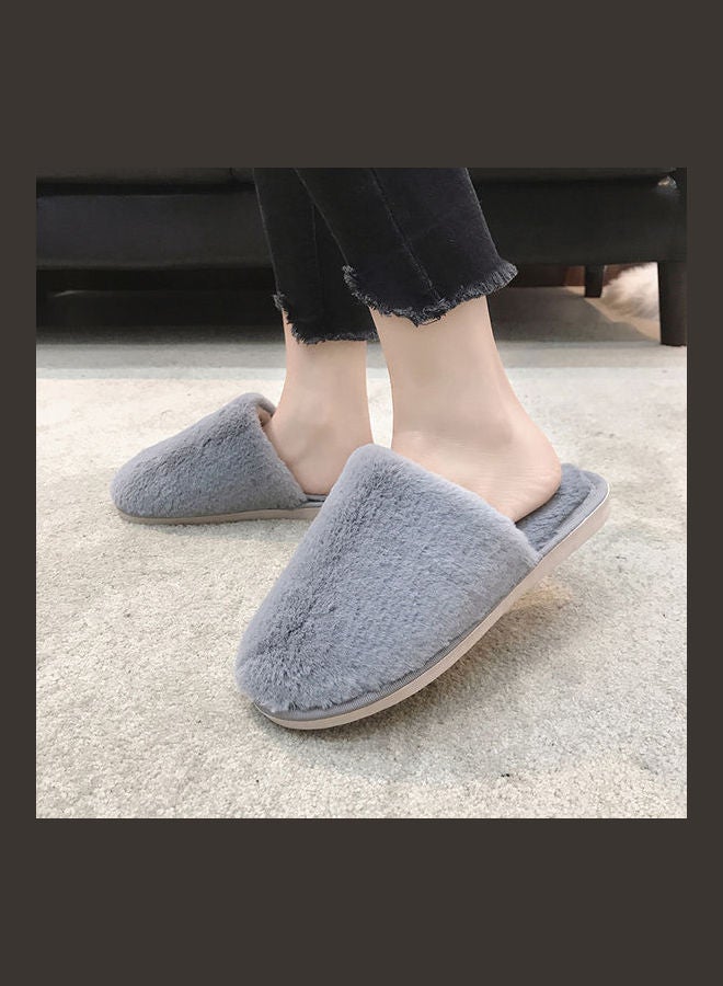 Solid Fluffy Indoor Slippers Grey