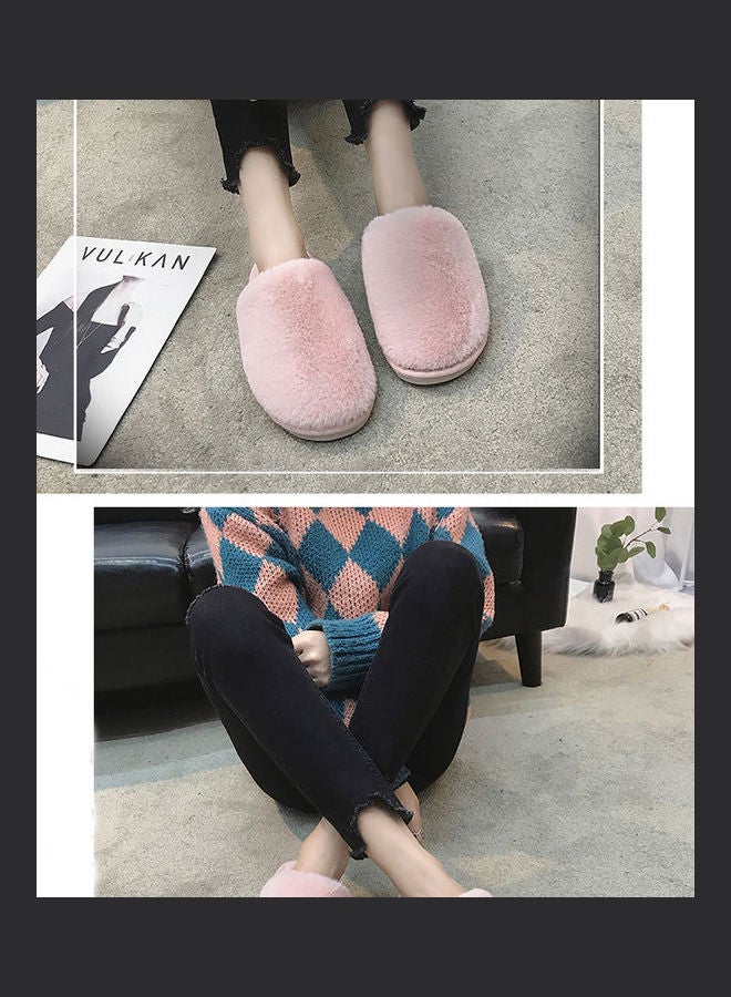 Solid Fluffy Indoor Slippers Pink