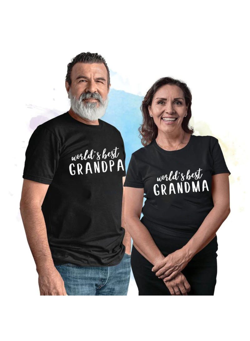 Best Grandma and Best Grandpa Printed Black T-Shirt