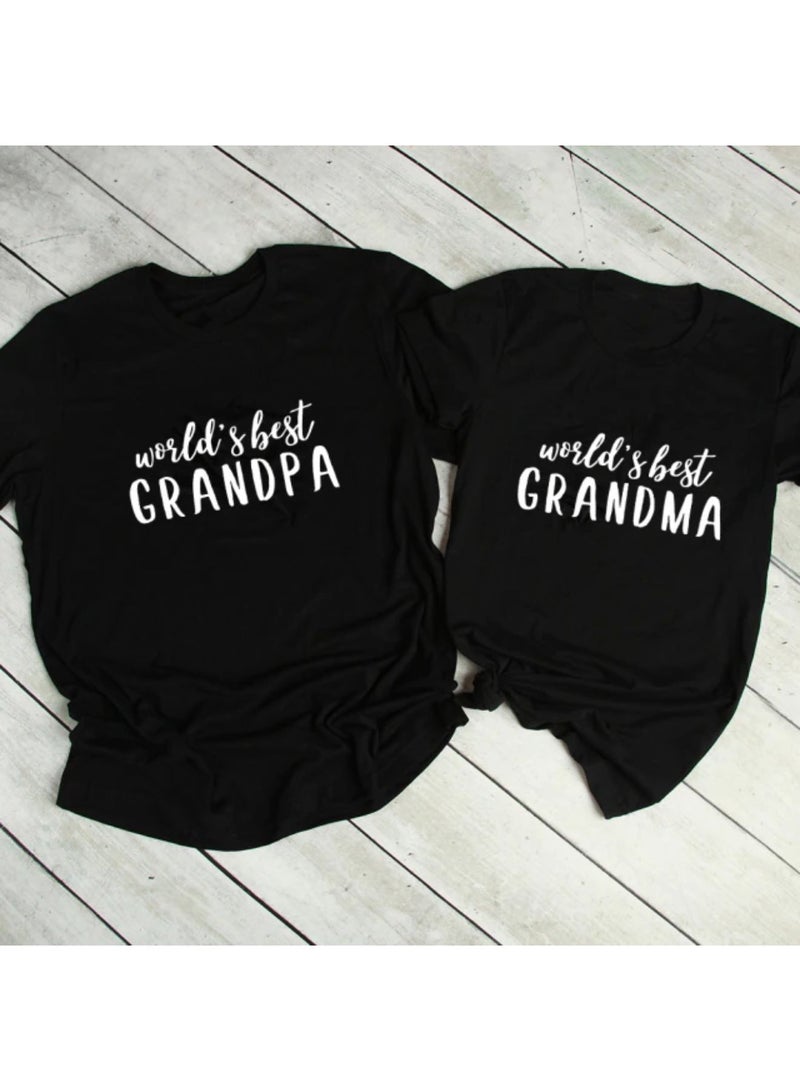 Best Grandma and Best Grandpa Printed Black T-Shirt