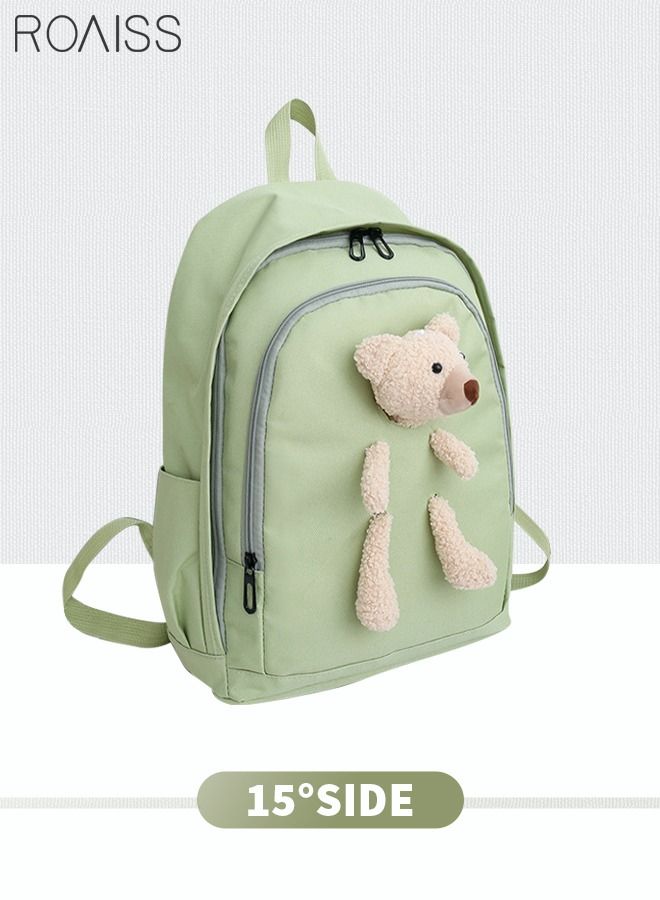 4 Pcs Casual Doll Backpack Set Cute Bear Sweet Large Capacity Canvas Schoolbag Crossbody Sling Bag Totes Pencil Case for Kids Girls Middle School Students Green