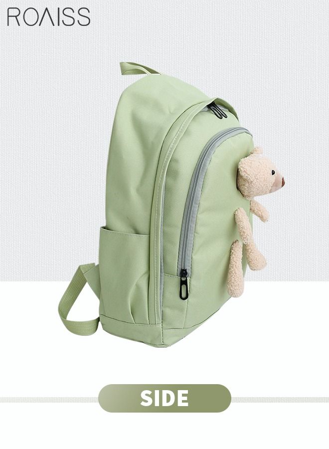 4 Pcs Casual Doll Backpack Set Cute Bear Sweet Large Capacity Canvas Schoolbag Crossbody Sling Bag Totes Pencil Case for Kids Girls Middle School Students Green