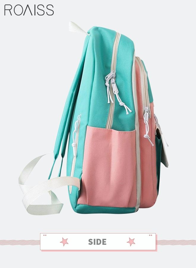 Letter Graphic Colorblock Backpack Set Large Capacity School Bags Shoulder Sweet Totes Pencil Case for Kids Girls Middle School Students