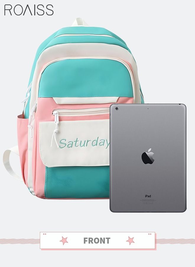 Letter Graphic Colorblock Backpack Set Large Capacity School Bags Shoulder Sweet Totes Pencil Case for Kids Girls Middle School Students