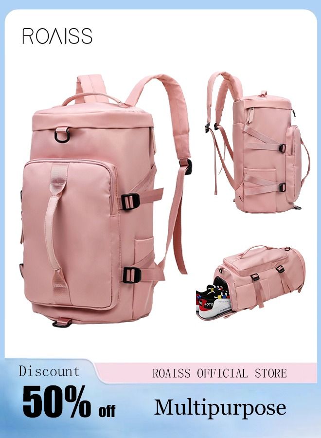 Multipurpose Gym Duffel Bag Sports Backpack Portable Waterproof Luggage Handbag Wet and Dry Separation Shoes Compartment Crossbody Bag for Women Yoga Travel Pink