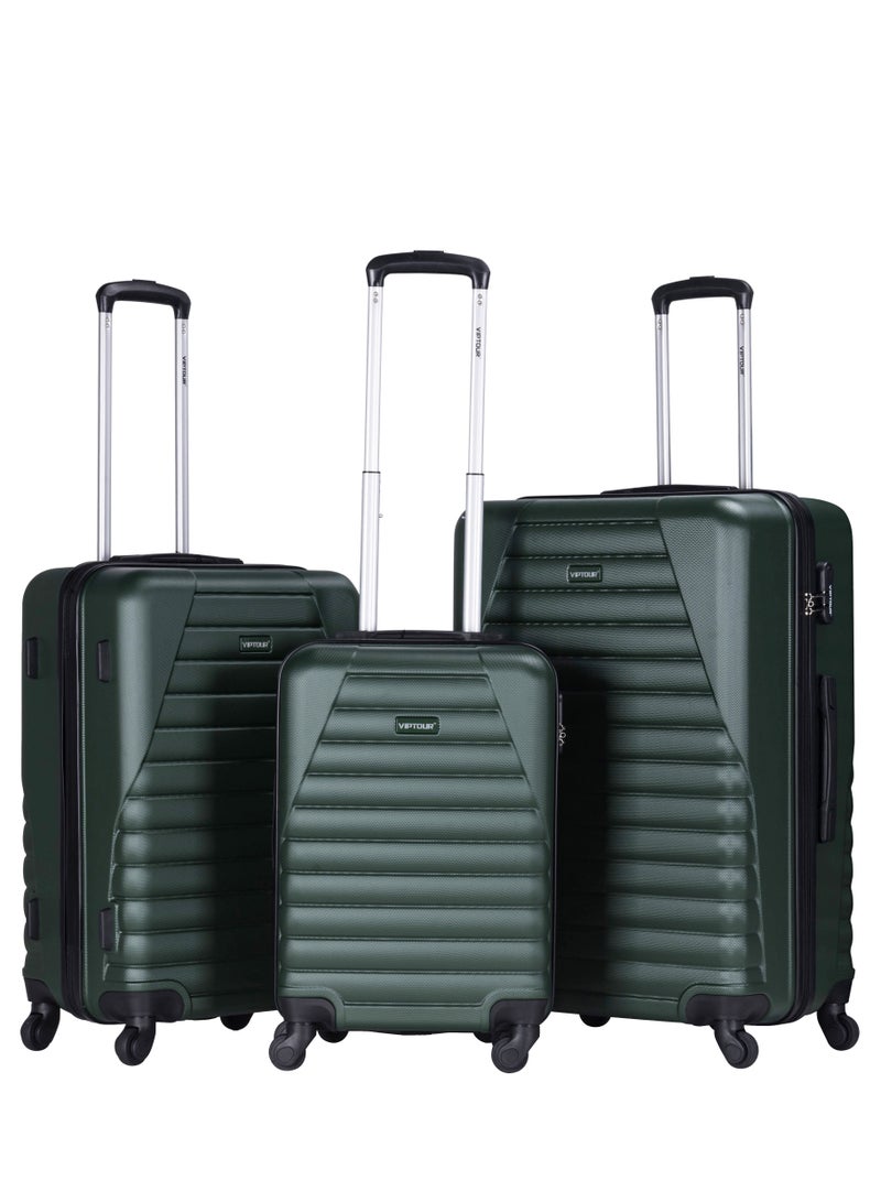 3-Piece ABS Hardside Trolley Luggage Set, Spinner Wheels with Number Lock 20/24/28 Inches - Green